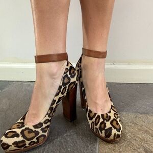 Sam Edelman Brown and Tan Heels with Leopard Print and Thick High Heel